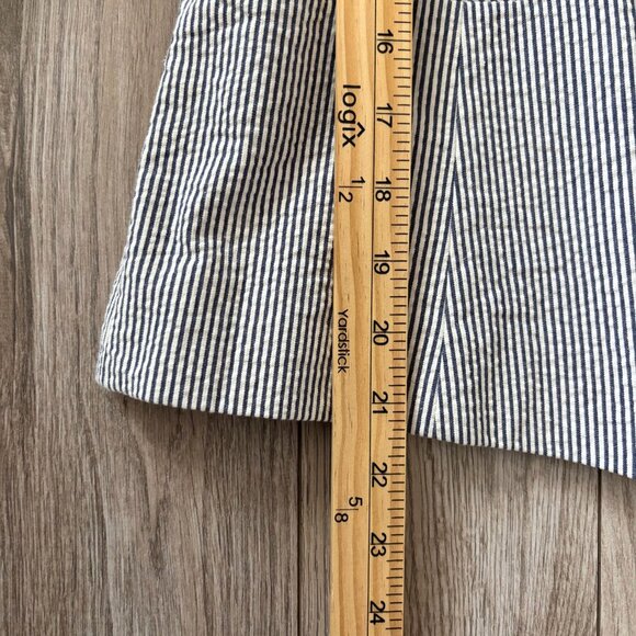 British Khaki Navy Blue and White Striped 100% Cotton Seersucker Blazer Preppy - Picture 7 of 9